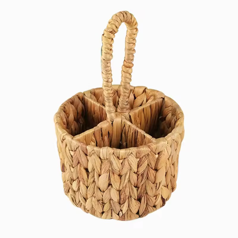 Runder Rattan Besteckkorb – Handgewebter Aufbewahrungskorb aus Naturmaterial | Besteckhalter & Organizer
