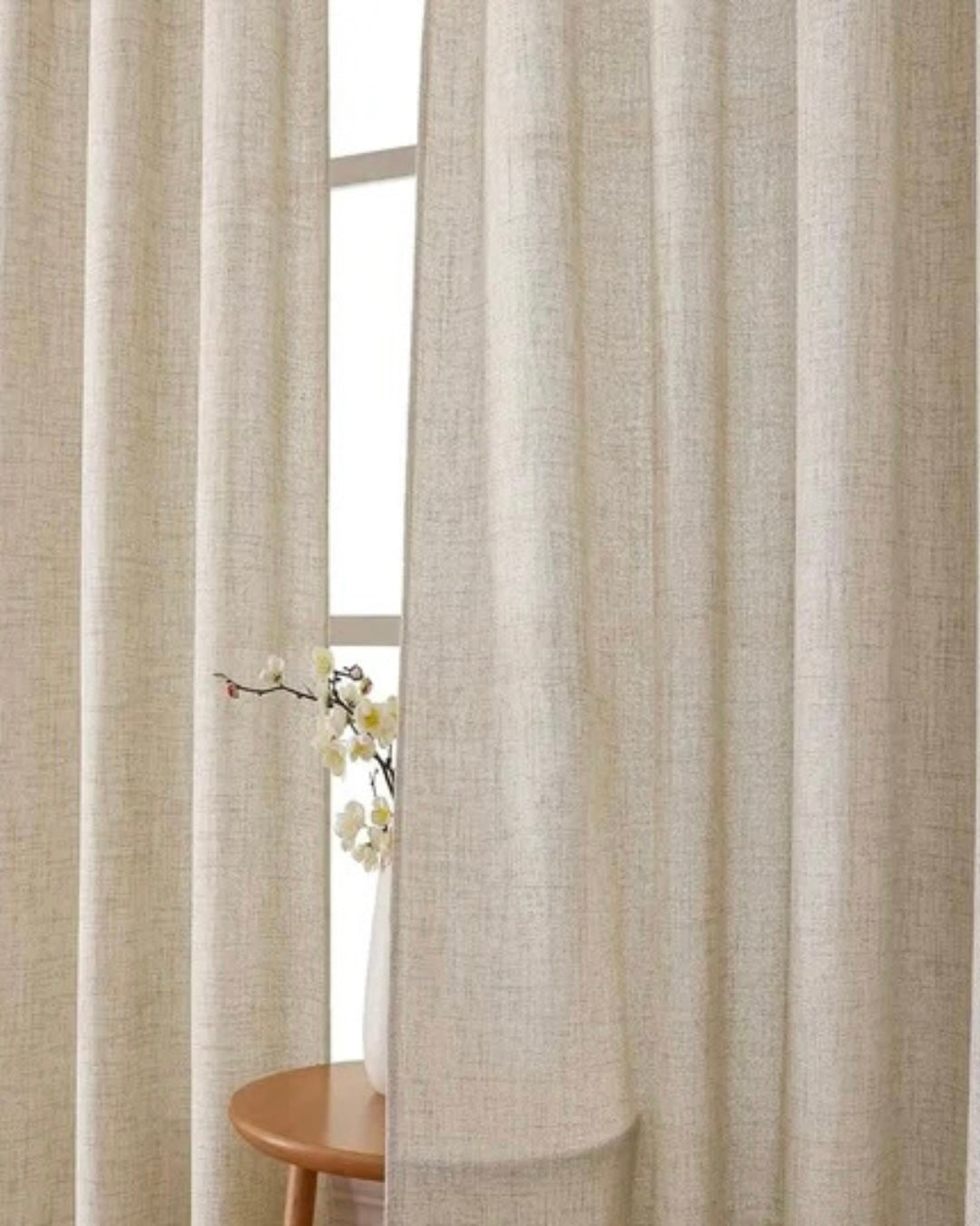 Leinen-Vorhang halbtransparent mit Faltenband – Naturweiß