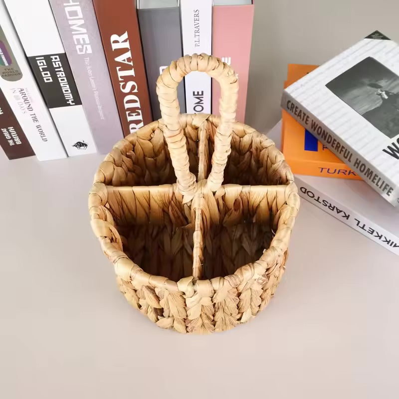Runder Rattan Besteckkorb – Handgewebter Aufbewahrungskorb aus Naturmaterial | Besteckhalter & Organizer