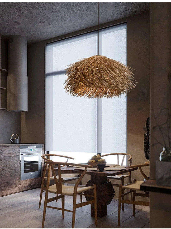 Japanische Graspendelleuchte aus Seegras – Boho Hängelampe