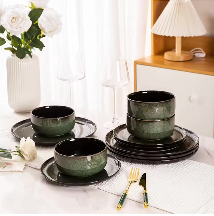 Aria Green – 18-piece stoneware tableware set