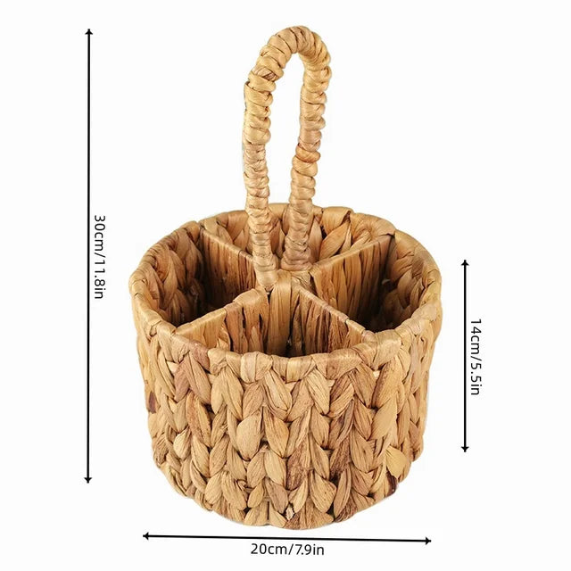 Runder Rattan Besteckkorb – Handgewebter Aufbewahrungskorb aus Naturmaterial | Besteckhalter & Organizer